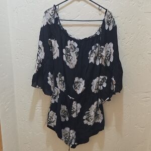 3/$10 Blue Ruffled Jumpsuit with Tie Front and Bell Sleeves